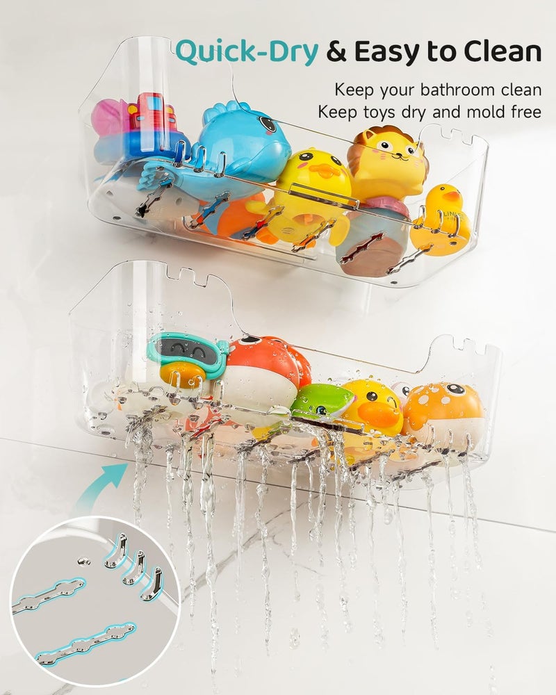 Ginnerella Bath Toy Storage Organizer 2 Pack, Transparent Bath Toy Holder with Drain Holes, Durable Plastic Bathtub Toy Storage for Bathroom, Quick-Dry Drainable Shower Caddy, Easy to Clean and Install - Image 3